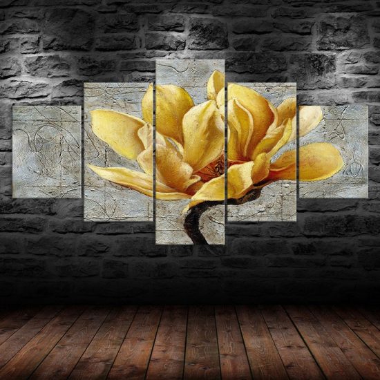 Gold Orchid Flower Painting 5 Piece Five Panel Wall Canvas Print Modern Art Poster Wall Art Decor 1