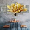 Gold Orchid Flower Painting 5 Piece Five Panel Wall Canvas Print Modern Art Poster Wall Art Decor