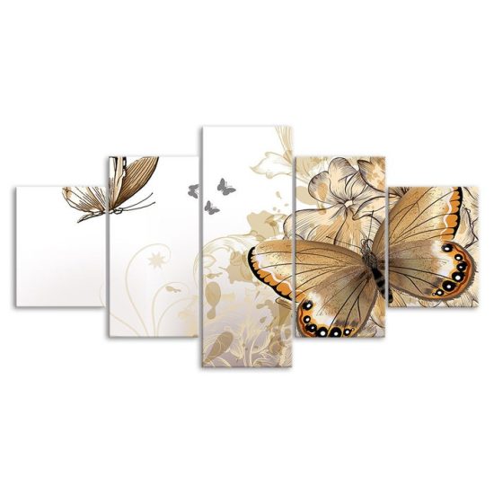 Golden Butterfly Art 5 Piece Five Panel Wall Canvas Print Modern Poster Pictures Home Decor 3