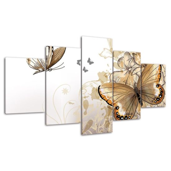Golden Butterfly Art 5 Piece Five Panel Wall Canvas Print Modern Poster Pictures Home Decor 4