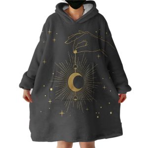 Golden Hand Holding Moon Light Hoodie Wearable Blanket WB0389