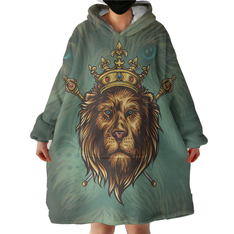 Golden King Crown Lion Green Theme Hoodie Wearable Blanket WB0242