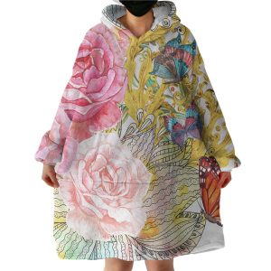 Golden Royal Flowers & Butterflie Hoodie Wearable Blanket WB0341