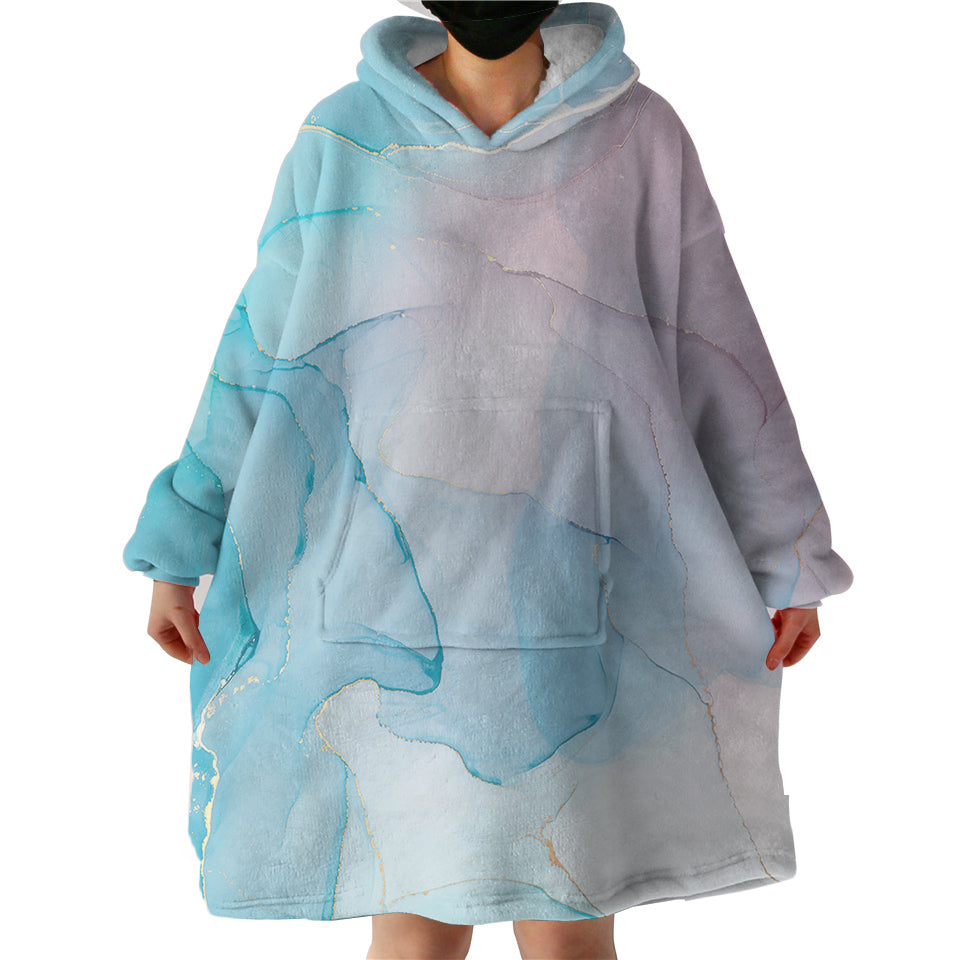 Golden Splash Gradient Blue & Pink Hoodie Wearable Blanket WB0726