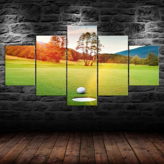 Golf Course Ball Hole Sunset Scenery 5 Piece Five Panel Wall Canvas Print Modern Art Poster Wall Art Decor 1