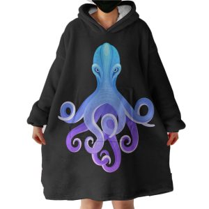 Gradient Blue&Purple Angry Octopus Hoodie Wearable Blanket WB0959