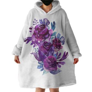 Gradient Blue&Purple Roses Hoodie Wearable Blanket WB0955