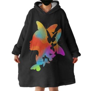 Gradient Colorful Butterflies Lady Face Hoodie Wearable Blanket WB0246