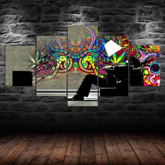 Graffiti Man Psychedelic Scene Abstract Art 5 Piece Five Panel Wall Canvas Print Modern Poster Picture Home Decor 1