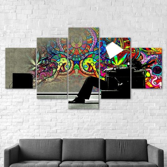 Graffiti Man Psychedelic Scene Abstract Art 5 Piece Five Panel Wall Canvas Print Modern Poster Picture Home Decor 2
