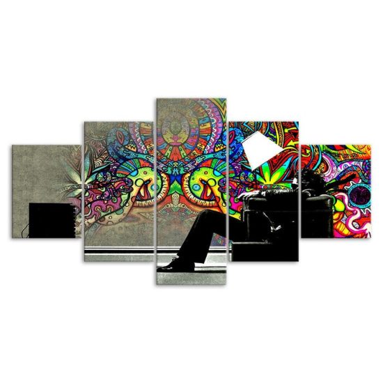 Graffiti Man Psychedelic Scene Abstract Art 5 Piece Five Panel Wall Canvas Print Modern Poster Picture Home Decor 3