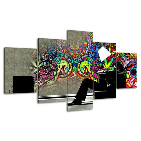 Graffiti Man Psychedelic Scene Abstract Art 5 Piece Five Panel Wall Canvas Print Modern Poster Picture Home Decor 4