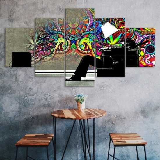 Graffiti Man Psychedelic Scene Abstract Art 5 Piece Five Panel Wall Canvas Print Modern Poster Picture Home Decor