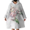 Green Sunbirds Sucking Flowers Watercolor Painting Hoodie Wearable Blanket WB0694