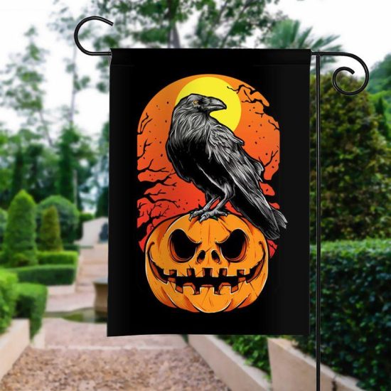 Halloween Crow Over The Pumpkin Personalized Garden Flag House Flag Double Sided Home Design Outdoor Porch