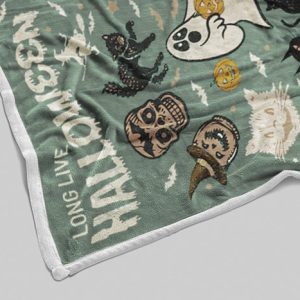 Halloween Dodles Long Live Vintage Blanket Halloween Gifts Cozy Plush Fleece Mink Sherpa Black Cats Trick or Treat Spooky Skeleton 3