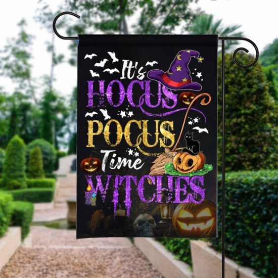 Halloween Flag It's Hocus Pocus Time Witches Horror Night Witches Pumpkin Halloween Garden Flag Hocus Pocus Garden Flag