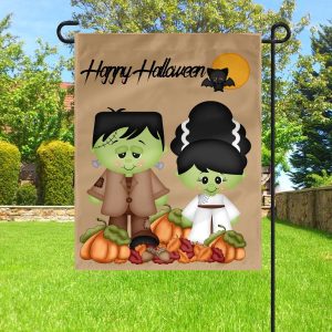 Halloween Frankenstein Adorable Welcome Personalized Garden Flag House Flag Double Sided Home Design Outdoor Porch