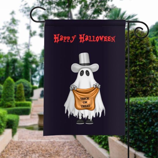 Halloween Ghost With Trick Or Treat Personalized Garden Flag House Flag Double Sided Home Design Outdoor Porch