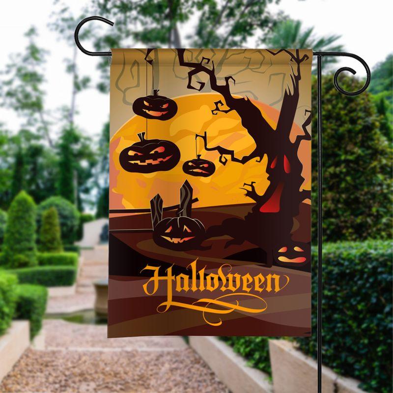 Halloween Lettering With Orange Moon Scary Tree Pumpkins Personalized Garden Flag House Flag Double Sided Home Design Outdoor Porch
