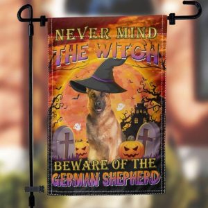 Halloween Never Mind The Witch Beware Of The German Shepherd Personalized Garden Flag House Flag Double Sided Home Design Outdoor Porch