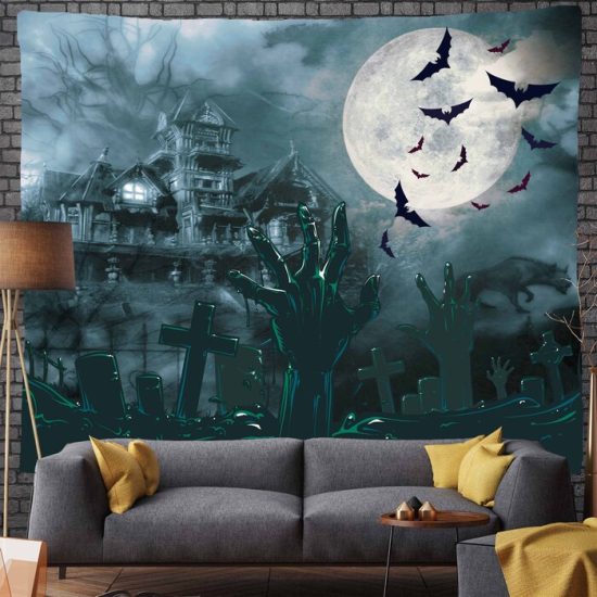 Halloween Night Moon Tapestry Horror Bat Funny Wall Hanging Backdrop For Living Room Bedroom 1
