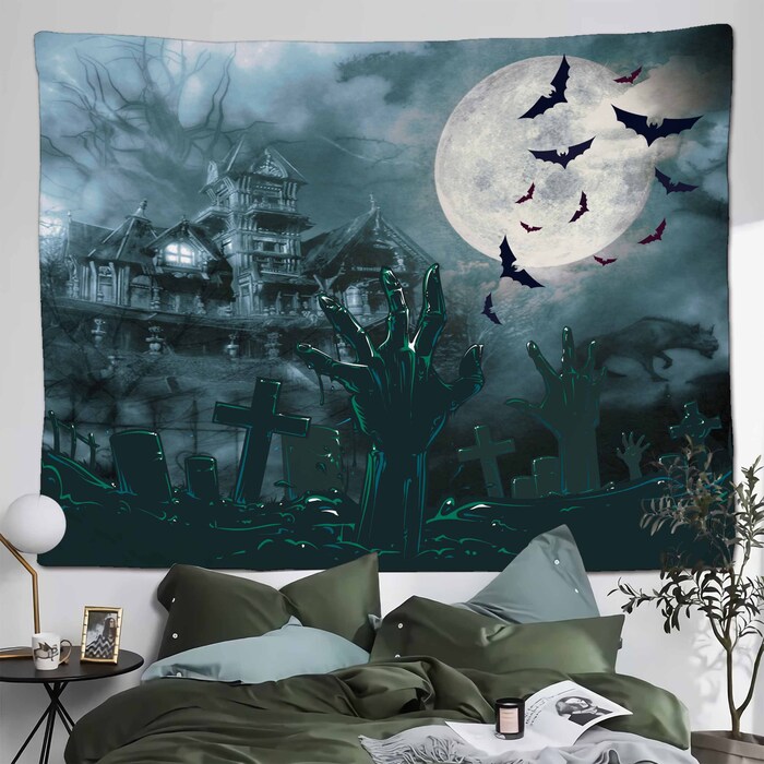 Halloween Night Moon Tapestry Horror Bat Funny Wall Hanging Backdrop For Living Room Bedroom 2