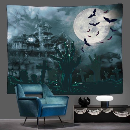 Halloween Night Moon Tapestry Horror Bat Funny Wall Hanging Backdrop For Living Room Bedroom