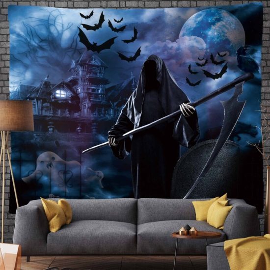 Halloween Night Moon Witch Tapestry Bat Funny Wall Hanging Backdrop For Living Room Bedroom 1