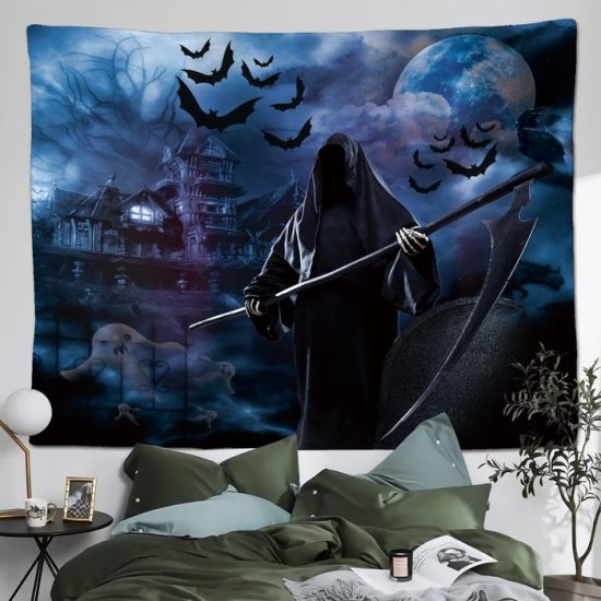 Halloween Night Moon Witch Tapestry Bat Funny Wall Hanging Backdrop For Living Room Bedroom 2