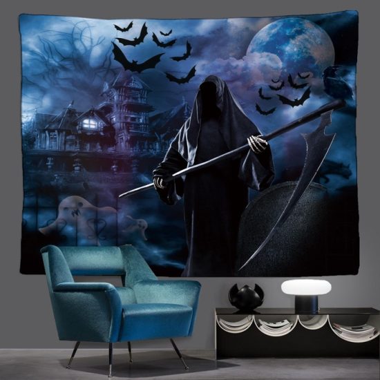 Halloween Night Moon Witch Tapestry Bat Funny Wall Hanging Backdrop For Living Room Bedroom