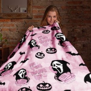 Halloween No You Hang Up Funny Vintage Blanket Scream Halloween Gifts Cozy Plush Fleece Premium Mink Sherpa Pumpkin Spooky Skeleton