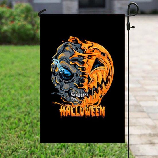 Halloween Pumpkin Half Skull Personalized Garden Flag House Flag Double Sided Home Design Outdoor Porch