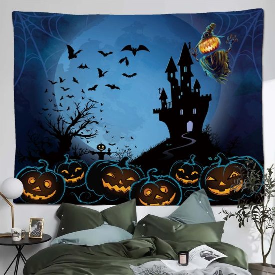 Halloween Pumpkin Moon Tapestry Castle Bat Wall Hanging Backdrop For Living Room Bedroom Night 1 1