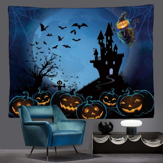 Halloween Pumpkin Moon Tapestry Castle Bat Wall Hanging Backdrop For Living Room Bedroom Night 2 1