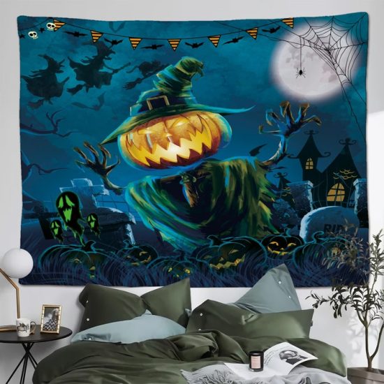 Halloween Pumpkin Moon Tapestry Wall Hanging Backdrop For Living Room Bedroom Night 2 1