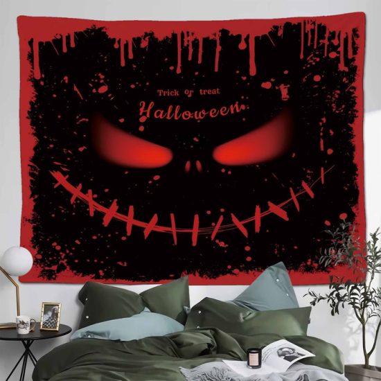 Halloween Pumpkin Moon Witch Tapestry Bat Funny Wall Hanging Backdrop For Living Room Bedroom Night Trick or treat