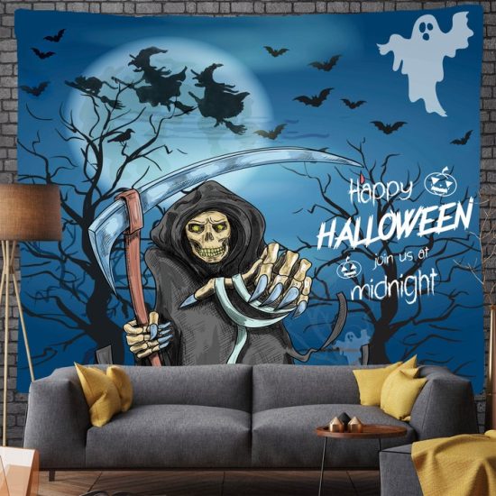 Halloween Pumpkin Moon Witch Tapestry Bat Wall Hanging Backdrop For Living Room Bedroom Night 1