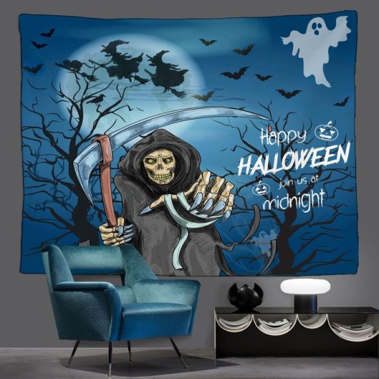 Halloween Pumpkin Moon Witch Tapestry Bat Wall Hanging Backdrop For Living Room Bedroom Night