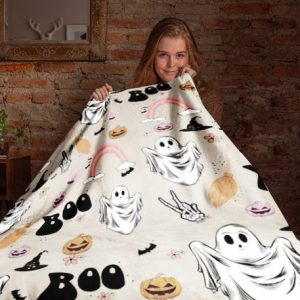 Halloween Vintage Dodles Pumpkin Boo Bat Blanket Halloween Gift Cozy Plush Fleece Mink Sherpa Black Cat Trick or Treat Spooky 2