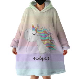 Happy Colorful Unicorn Pastel Stripes Hoodie Wearable Blanket WB0213