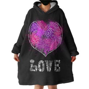 Heart Love Mandala Pattern Hoodie Wearable Blanket WB0503