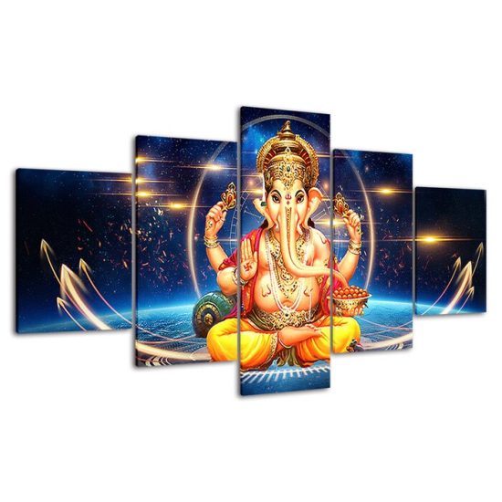 Hindu Elephant Head God Lord Ganesha 5 Piece Five Panel Wall Canvas Print Modern Art Poster Wall Art Decor 4