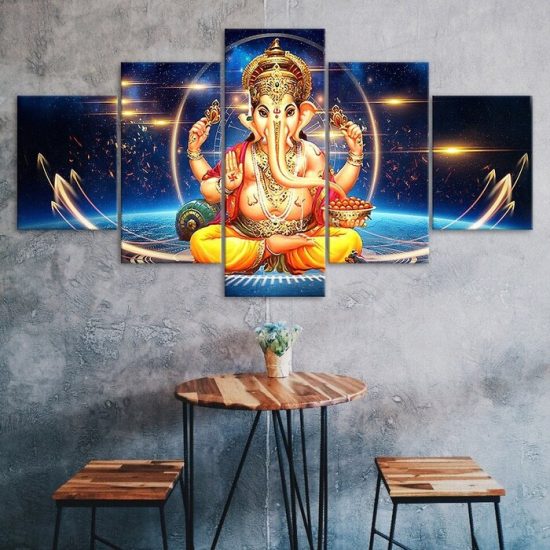 Hindu Elephant Head God Lord Ganesha 5 Piece Five Panel Wall Canvas Print Modern Art Poster Wall Art Decor