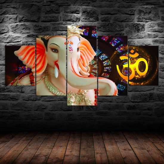 Hindu God Ganesh Elephant 5 Piece Five Panel Wall Canvas Print Modern Art Poster Wall Art Decor 1
