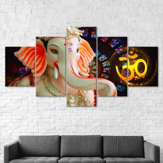 Hindu God Ganesh Elephant 5 Piece Five Panel Wall Canvas Print Modern Art Poster Wall Art Decor 2