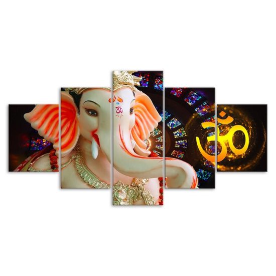 Hindu God Ganesh Elephant 5 Piece Five Panel Wall Canvas Print Modern Art Poster Wall Art Decor 3