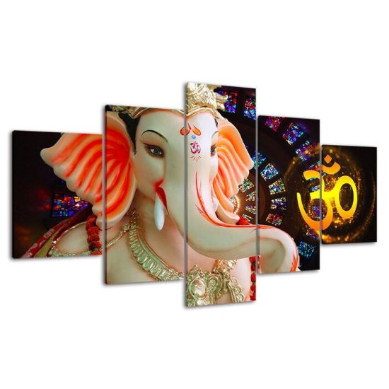 Hindu God Ganesh Elephant 5 Piece Five Panel Wall Canvas Print Modern Art Poster Wall Art Decor 4