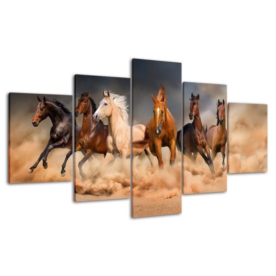 Horses Galloping Running Scene 5 Piece Five Panel Wall Canvas Print Modern Art Poster Wall Art Decor 4