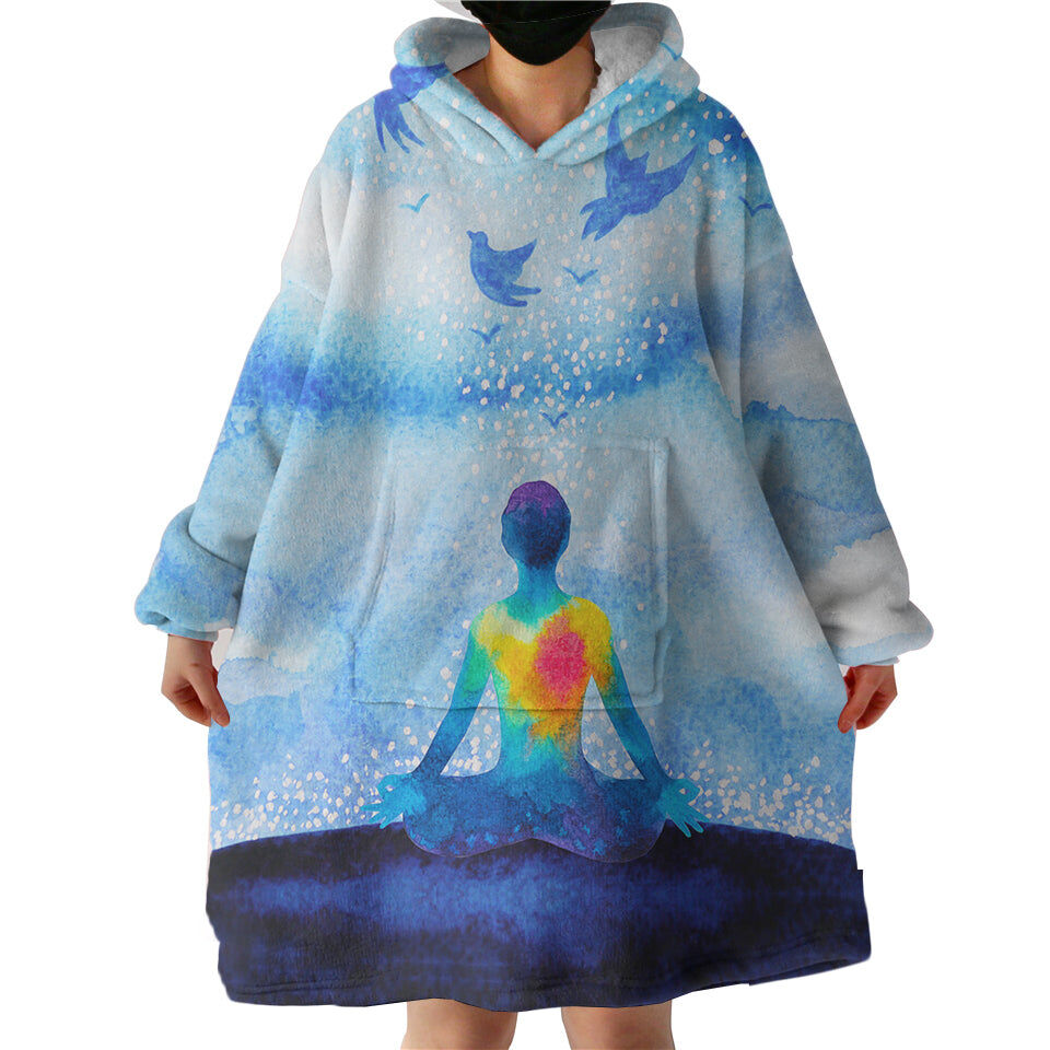 Human Heat Yoga Blue Theme Hoodie Wearable Blanket WB0565